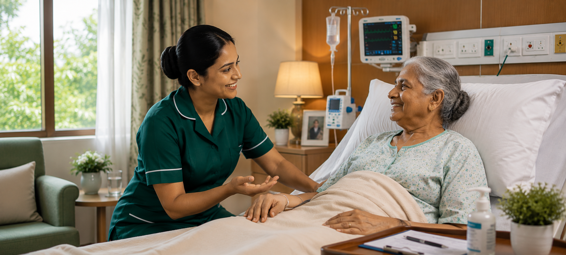 Sri Lankan caregiver providing patient care at home